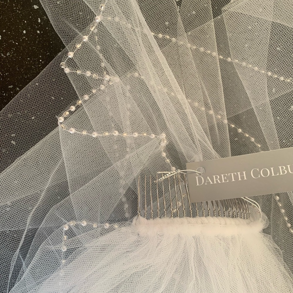 Wedding Veil, Pearl and silver bead edged by Dareth Colburn